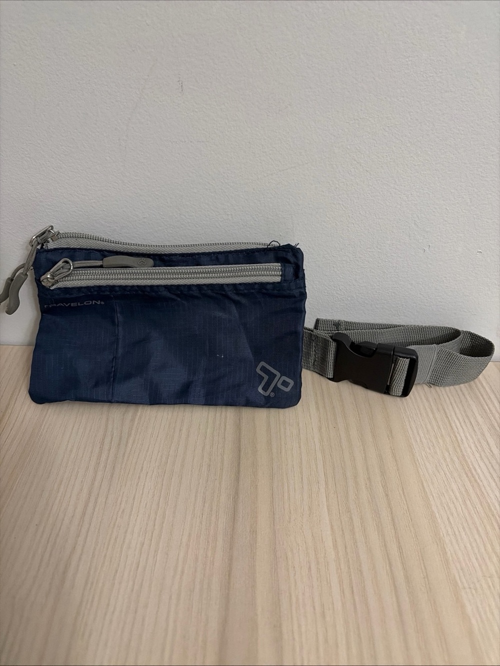 Travelon Navy Belt Bag with Gray Strap